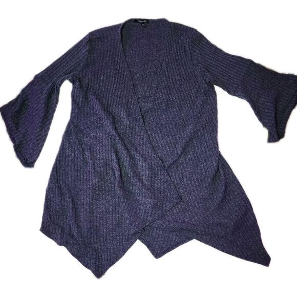 Relativity Women's XL Bell Sleeve Cardigan Blue Soft Knit Flowing Long Ribbed - Picture 2 of 10